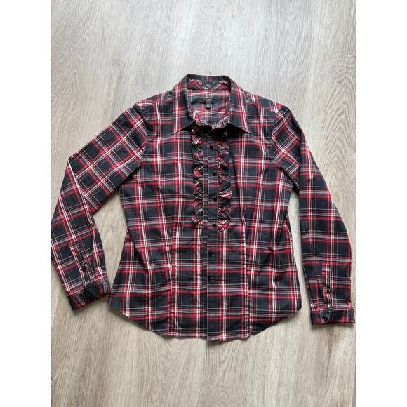 Talbots Tops - Talbots Plaid Button Down Shirt, Ruffle, Women's size 8P, Petite